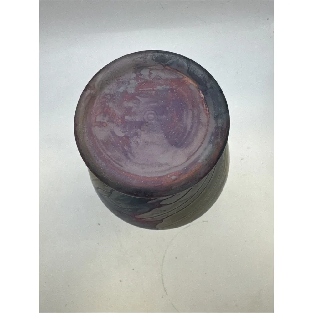 Rueven Nouveau Art Glass Frosted Hand Watercolor Painted Glass Vase Satin Matte